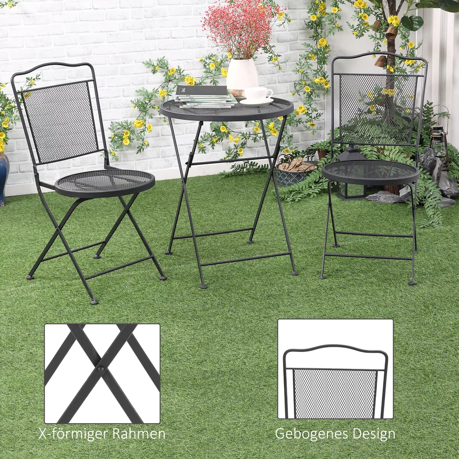 Outsunny Gartenmöbel-Set mit 2 Stühle schwarz
