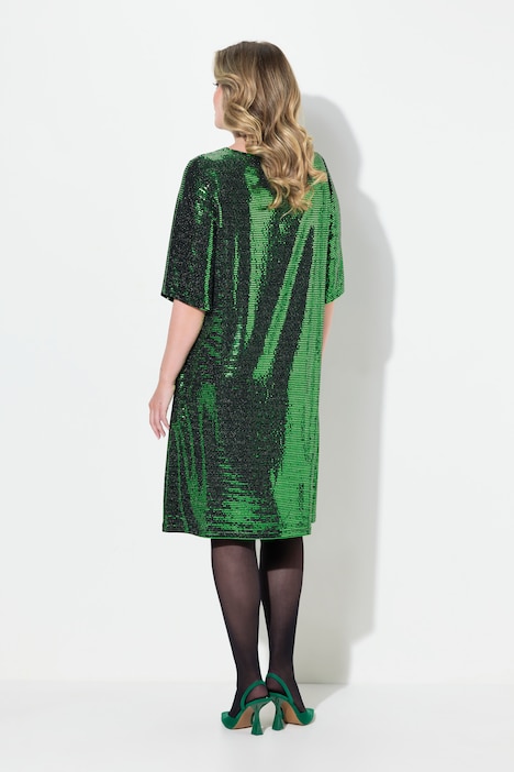 Kleid, A-Linie, Pailletten-Optik, 3/4-Ärmel