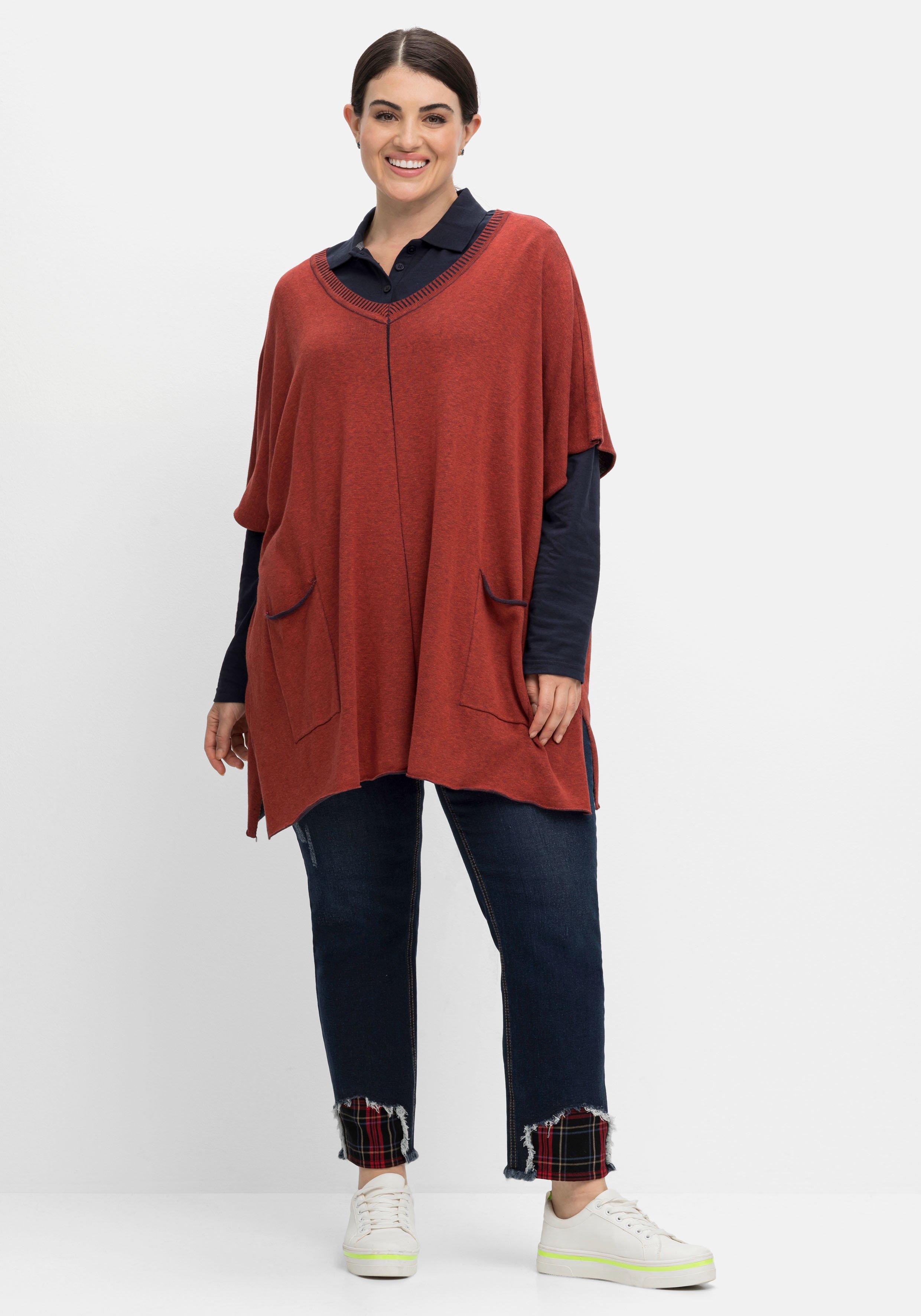 Kurzarmpullover mit V-Ausschnitt und Taschen