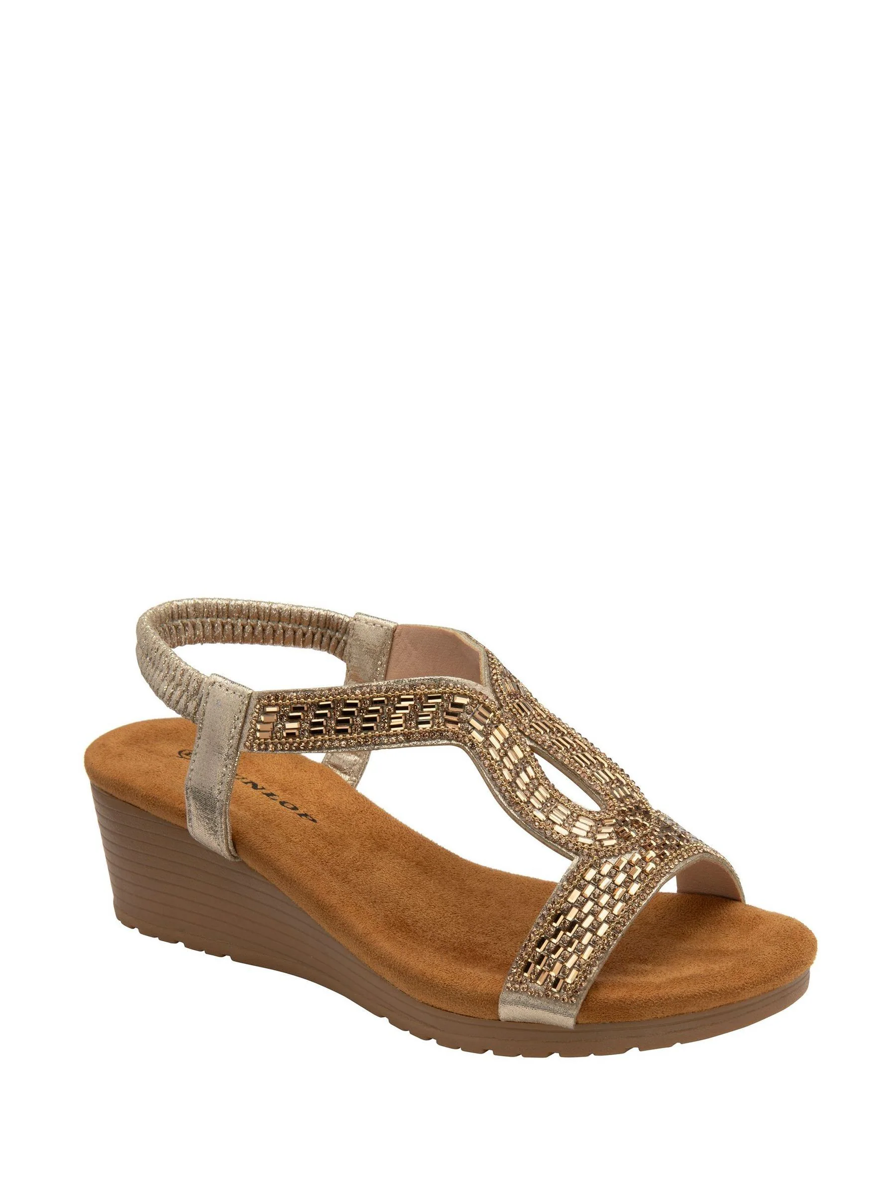 Goud - Dunlop Tear-Drop Wedge Elasticated Sandals