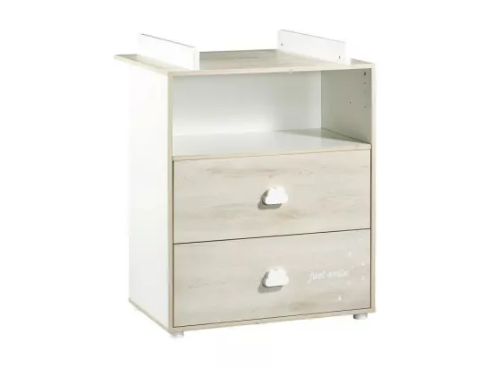 BABYPRICE Commode a Langer Smile Hetre Cendre 2 Tiroirs