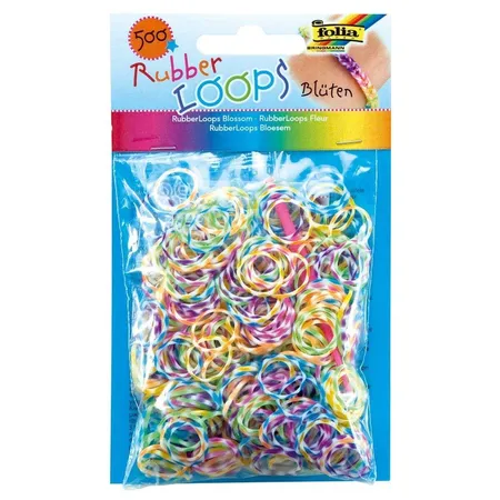 Folia 339549 Rubber Loops Blüten bunt sortiert, 500 Gummibänder