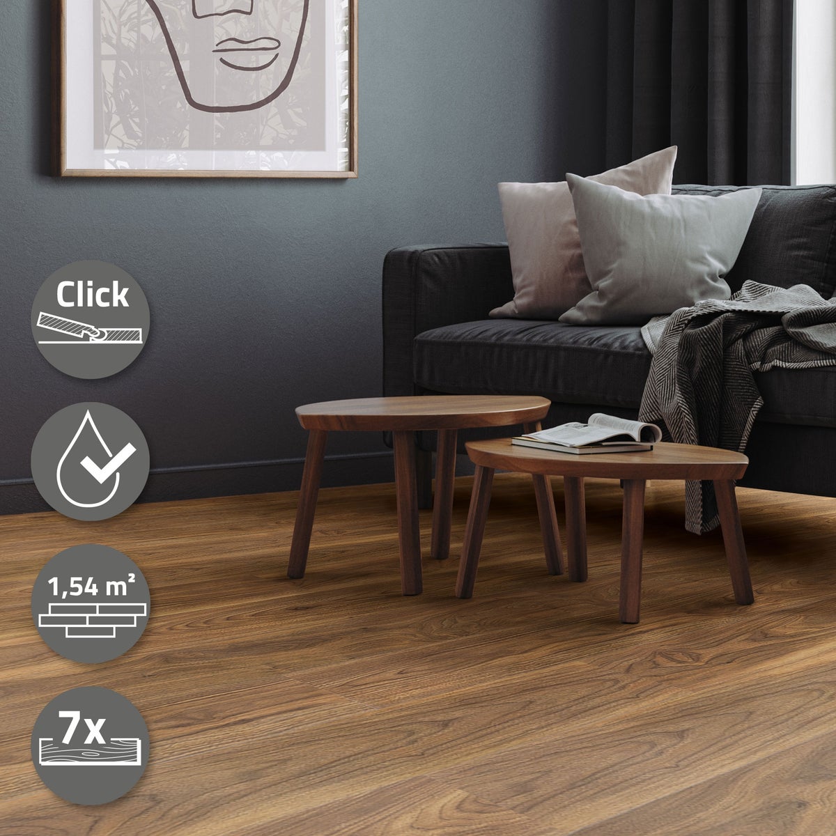 ML-Design Deluxe PVC-vloer, Click Vinyl Planken, Vinylvloer, 122 cm x 18 cm x 4,2 mm, Dikte 4,2 mm, 1,54 m²/7 Planken, Outtrigger Eiken, Bruin, Houtlook, Slipvast, Waterdicht, Belastingsklasse 34