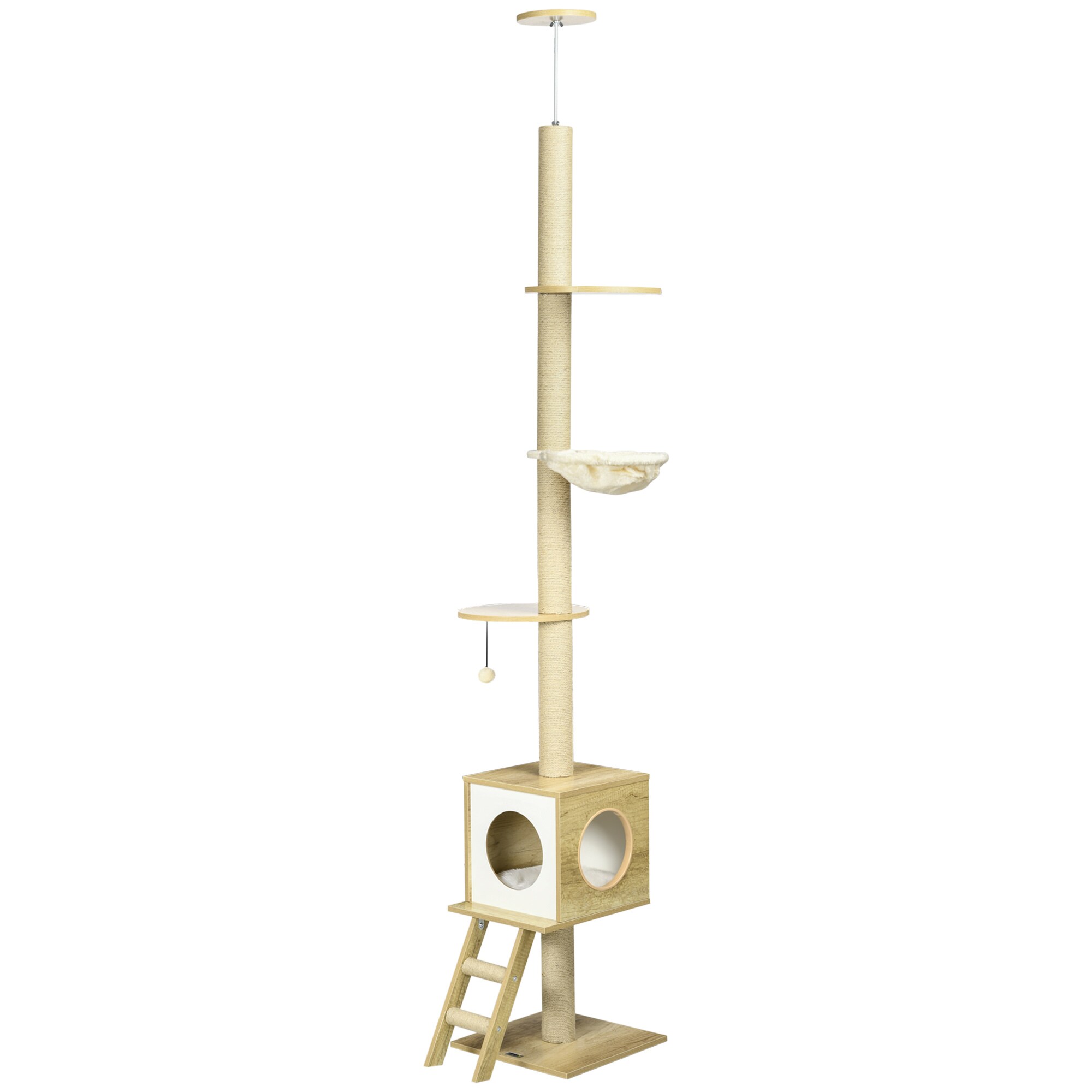 PawHut Kratzbaum mit Katzenhaus braun 40L x 40B x 240-260H cm