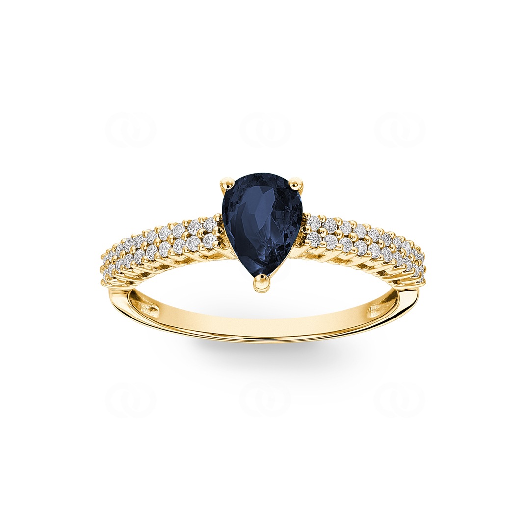 Saphirring 750/18 K Gelbgold mit Diamanten 0.16 ct H/si