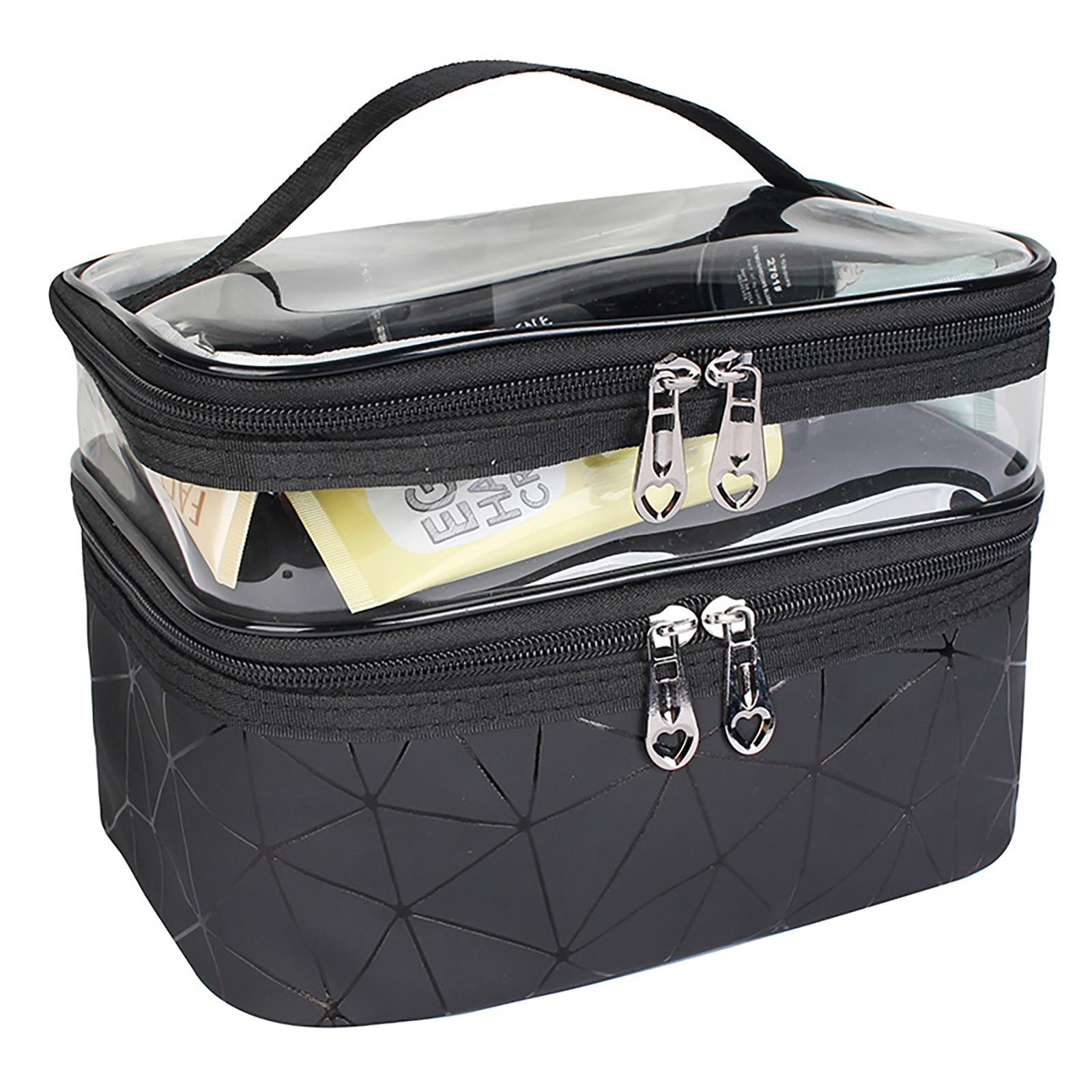 (16x23x17cm) Kosmetik Make Up Tasche Necessaire Organizer Bag mit Transparentem Fach - Schwarz / Transparent