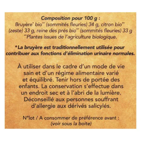 Chá de ervas orgânico Nat & Form para alívio urinário, 100g