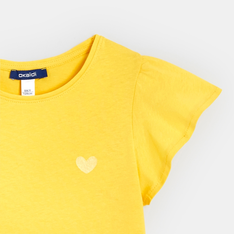 T-shirt à manches courtes volantées jaune fille