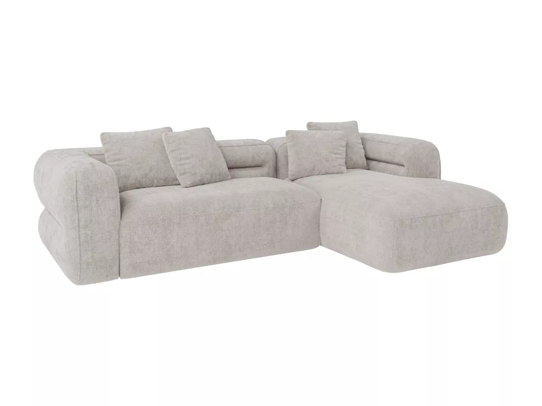 Canapé d'angle droit en tissu texturé gris clair TREVALIS