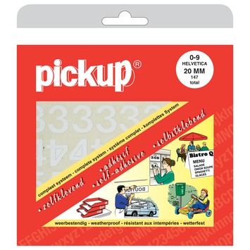 Pickup plakcijfers 0-9 Helvetica wit 20 mm