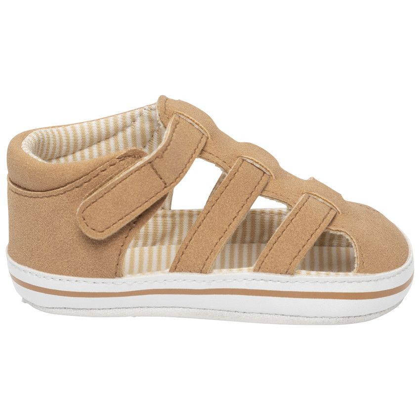 Nu-pieds velcro marron avec doublure à rayures - Marron