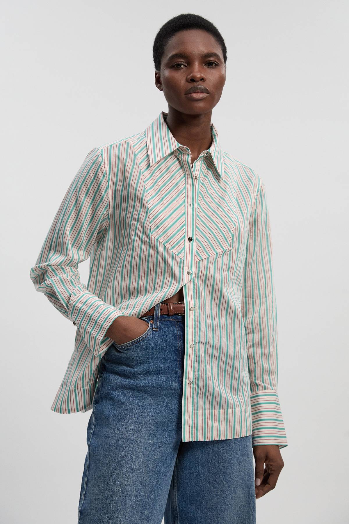 KarenMillen Chemise Tissée À Plastron Rayé En Popeline