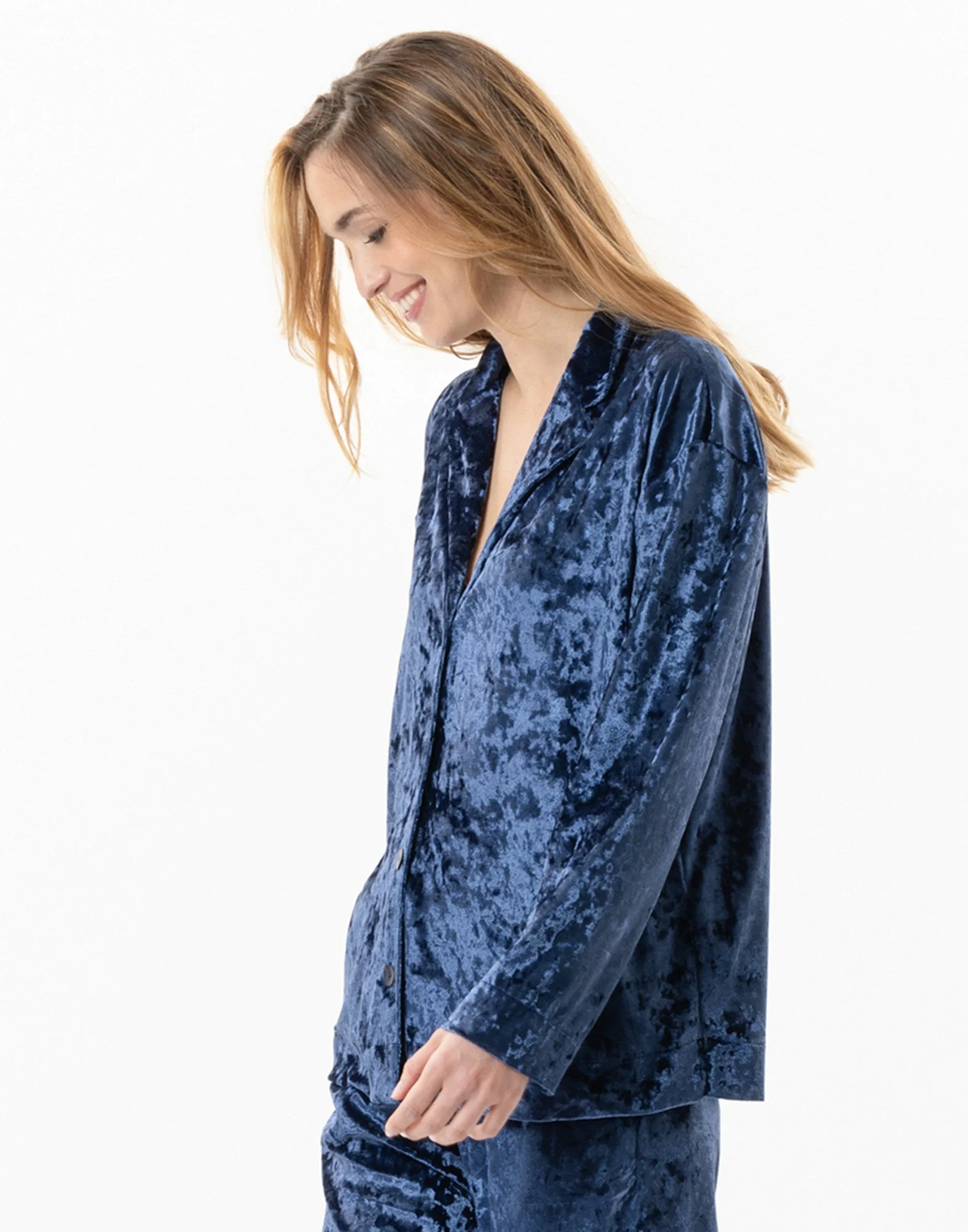 PLATINE 870 - Veste en panne de velours | Bleu