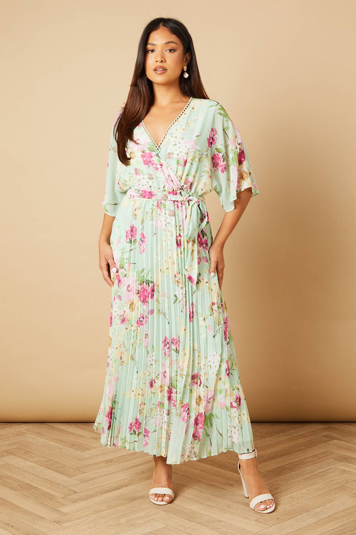 Oasis Robe Midi Plissée à Manches Kimono Petite Occasion