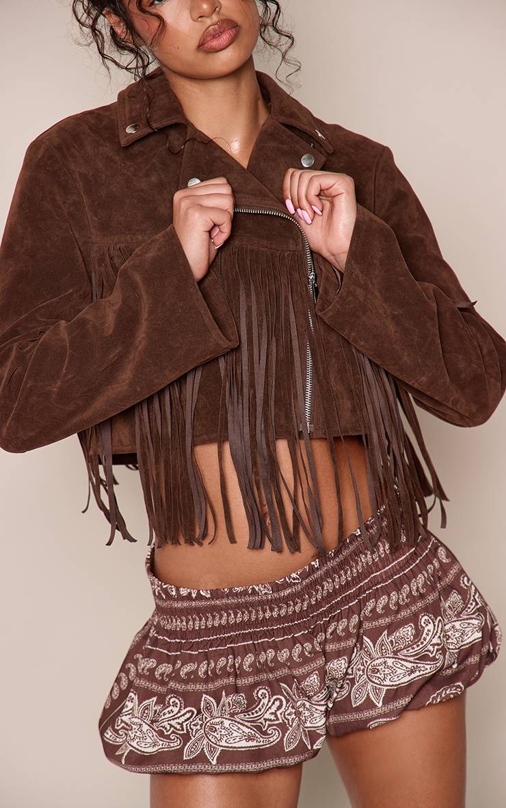Chocolat Veste Courte En Synthétique À Franges