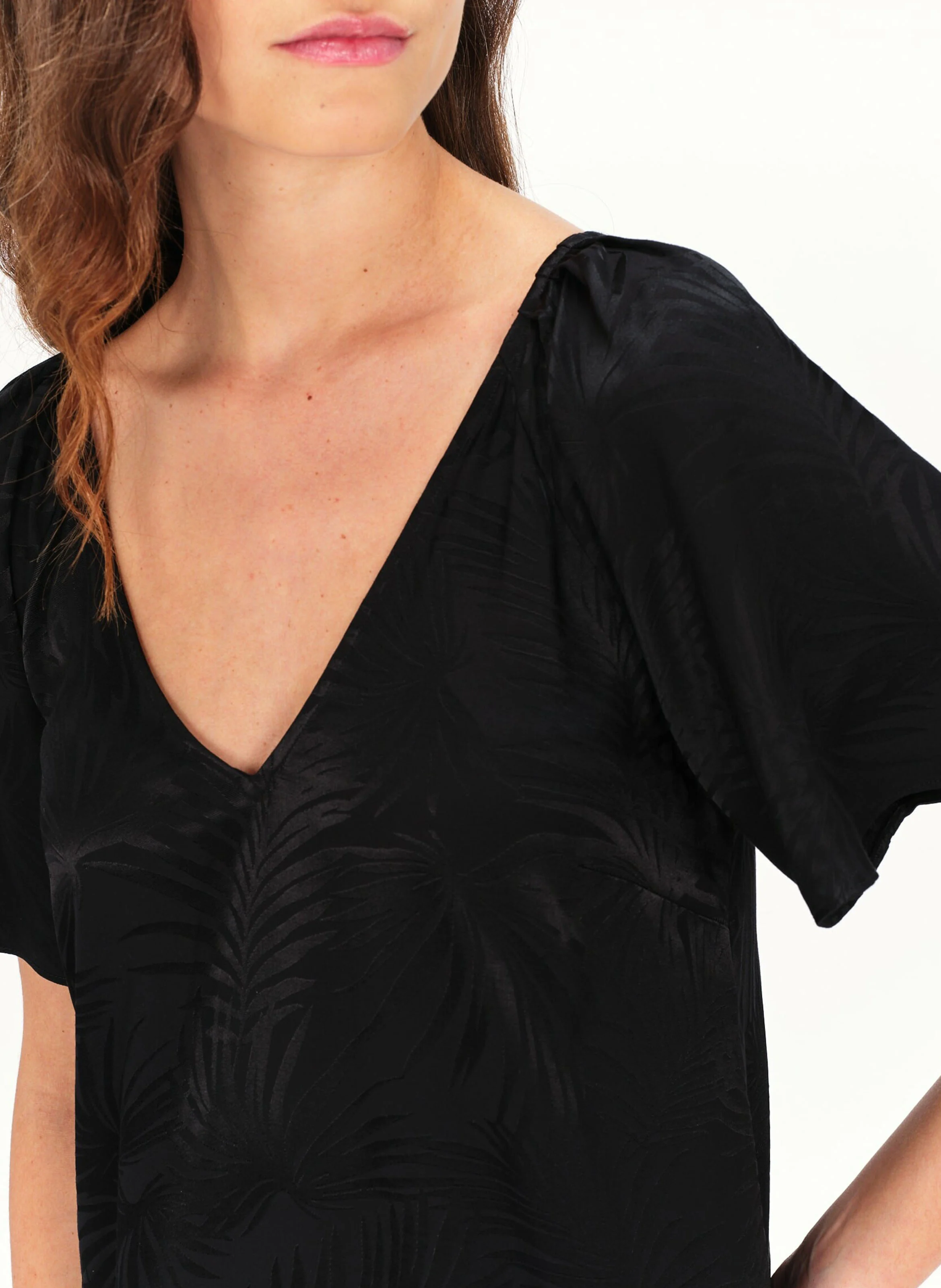 RIMAN - Robe courte col V jacquard | Noir