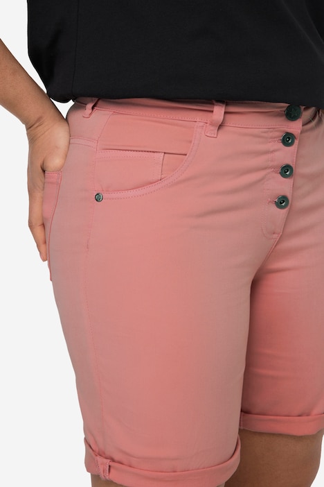 Twill-Shorts, Straight Fit, sichtbare Knöpfe, Krempelsaum