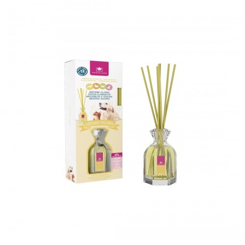 Aromatizador de ambientes que absorve odores de animais de estimação. Flores brancas cristalinas.