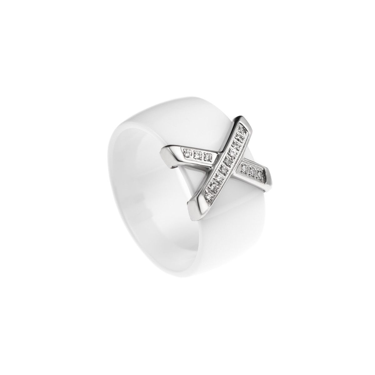 STELLA - Bague Jonc Massif - Pure Ceramic blanche et acier - Motif Noeud
