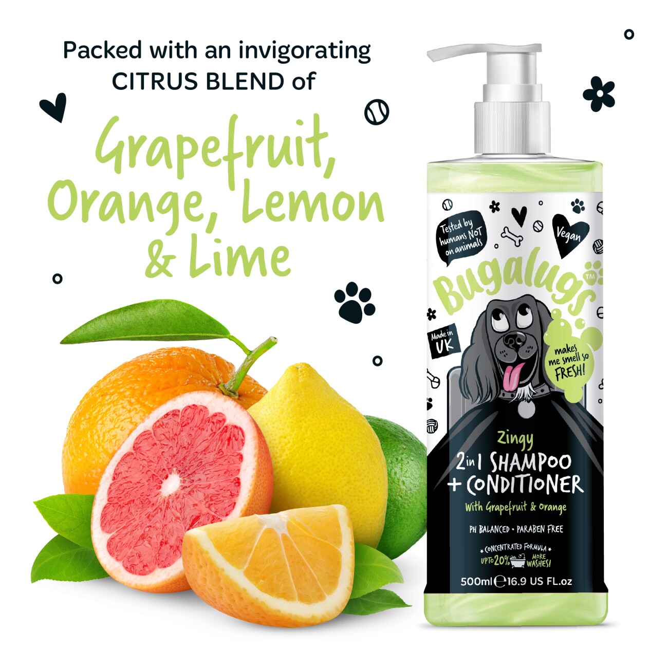 Bugalugs Zingy 2-in-1 – Hundeshampoo & Conditioner mit Grapefruit- und Orangenaroma