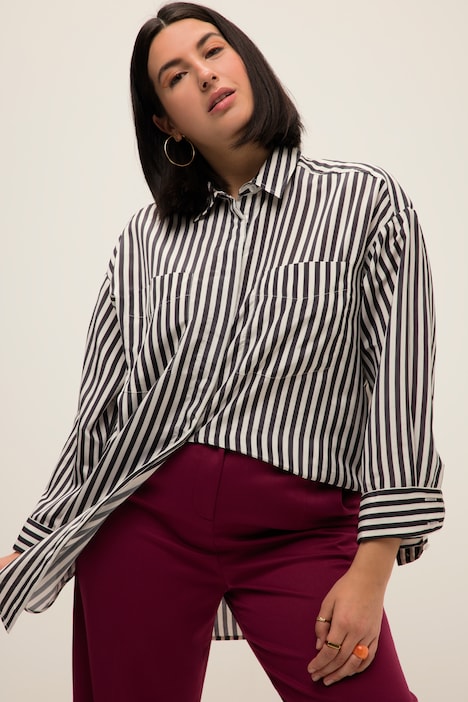 Oversized-Hemdbluse, Streifen, Hemdkragen, Langarm