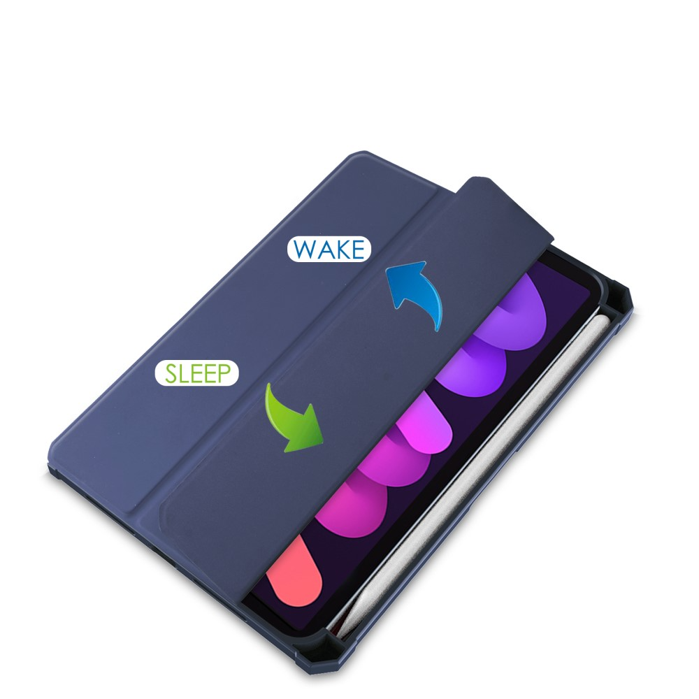 iPad Mini 7 (2024) / Mini 6 (2021) Smart Cover Hybrid Hülle   Apple Pencil Halterung - Dunkelblau / Transparent