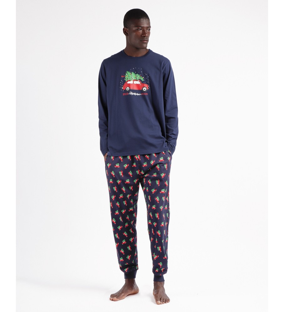 Pijama de manga comprida Admas com estampa de árvore de Natal azul marinho