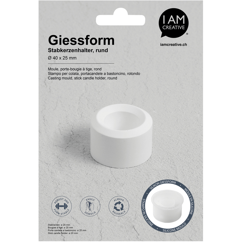 I AM CREATIVE Silikon Giessform Stabkerzenhalter, rund, transparent