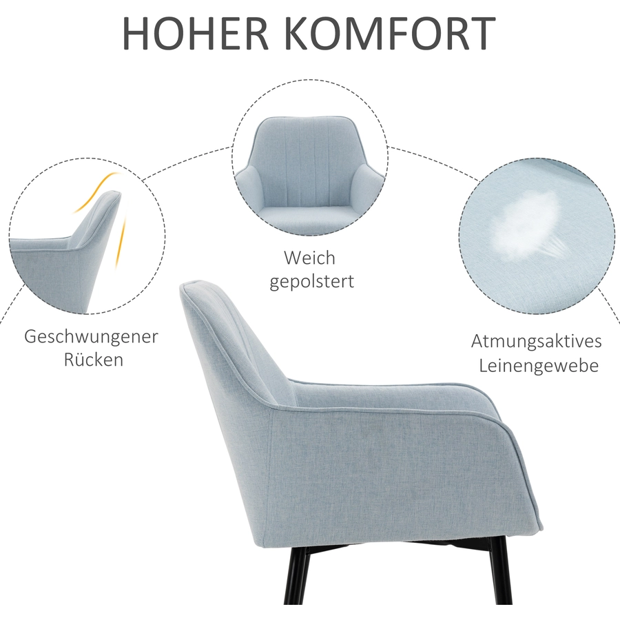 HOMCOM Stuhl 2-teilige Esszimmerstühle, mit atmungsaktivem Leinenbezug blau