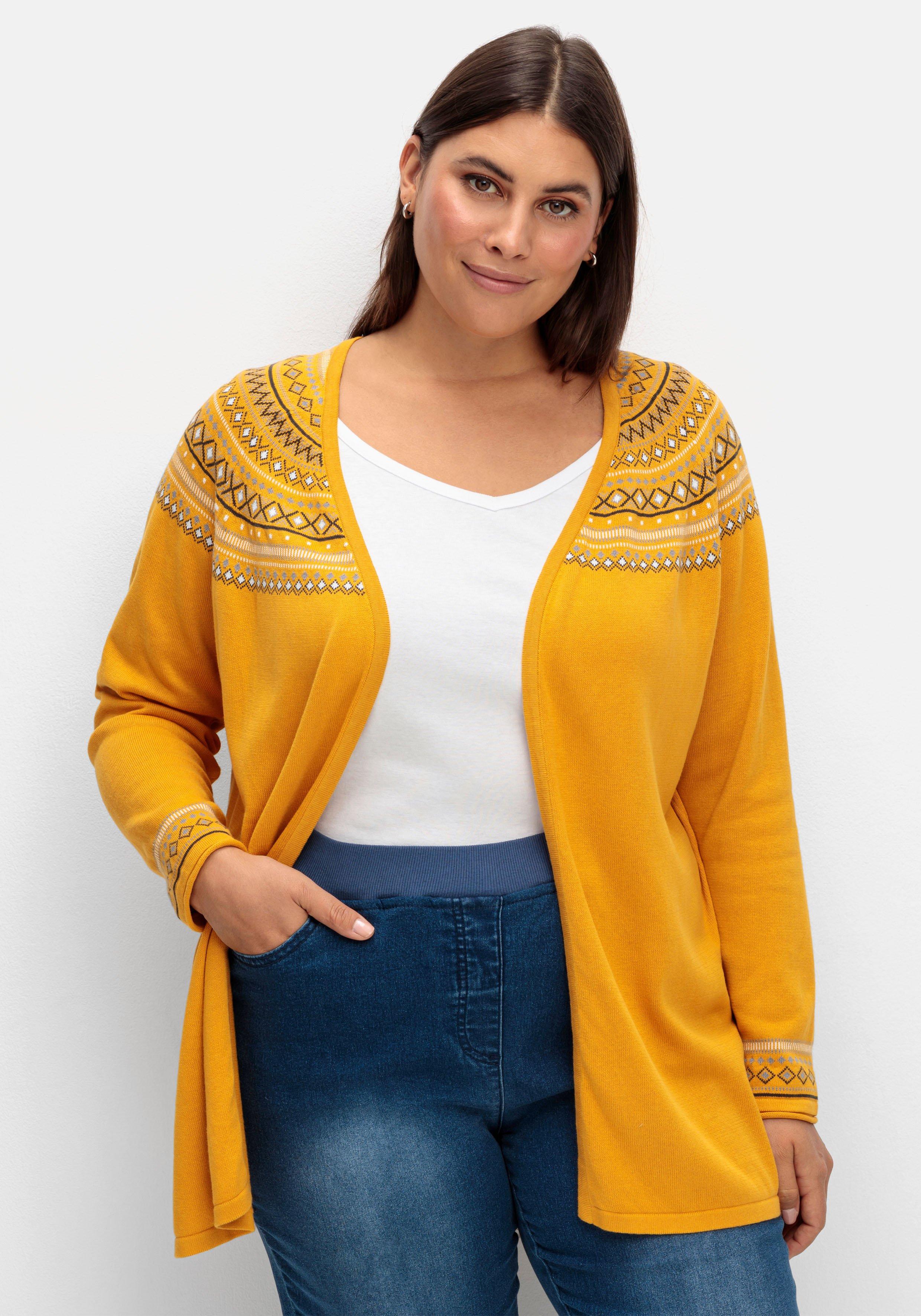 Strickjacke im Norwegermuster, offene Longform