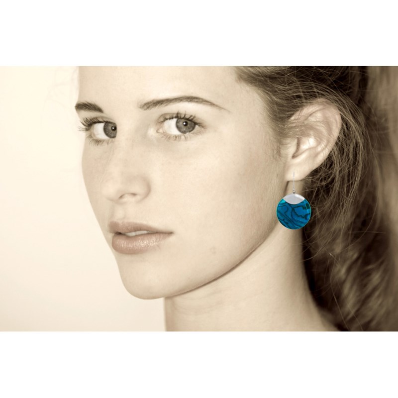 Boucles d'Oreilles Argent Cercle de Nacre Abalone Bleue