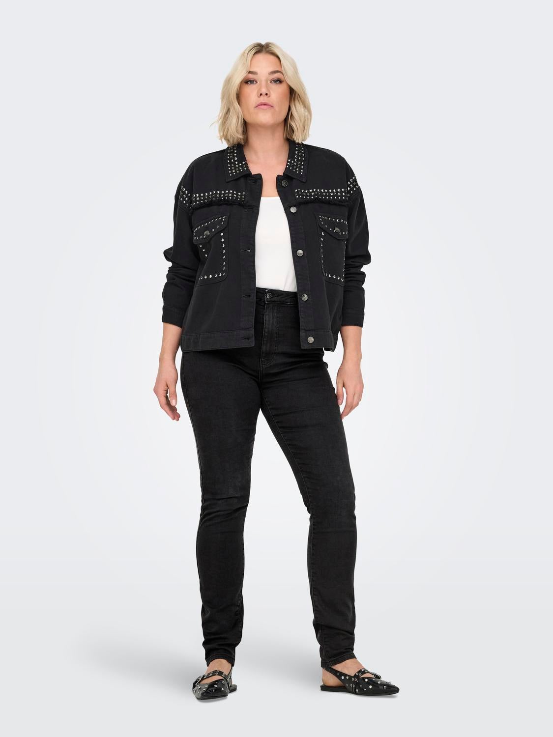 CARFOREVER Hohe Taille Skinny Fit Jeans Black Denim