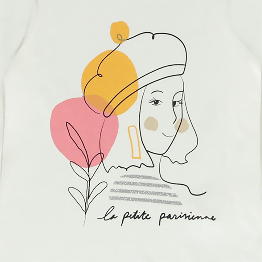 T-shirt manches longues en jersey print fantaisie pour fille - Ecru