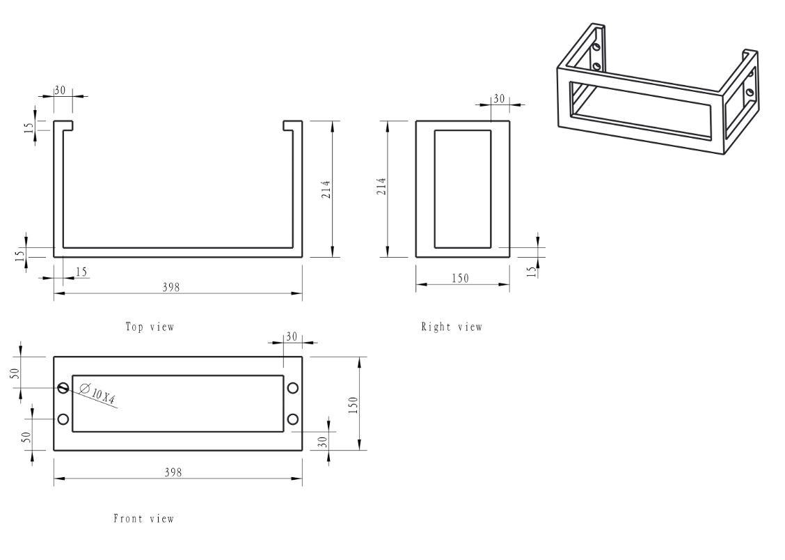 Mueller RVS montagebeugel vierkant 40x22x15cm