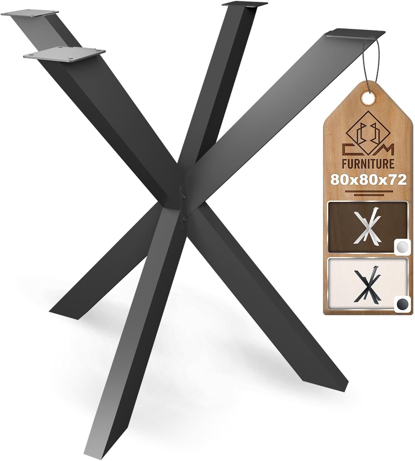 Tischbeine Tischgestell Metall Schwarz Hoch 72 cm für Esstisch Gartentisch Konferenztisch Rund/Quadratisch Massiv Tischplatte Holz Glass Spider/Spinnen Stern Look Premium DIY Projekt