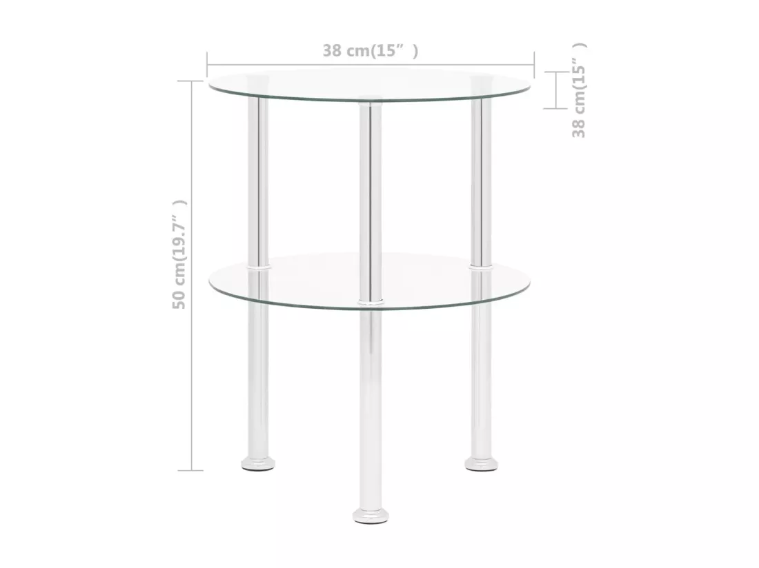 Table d'appoint 2 niveaux Transparent 38 cm Verre trempé