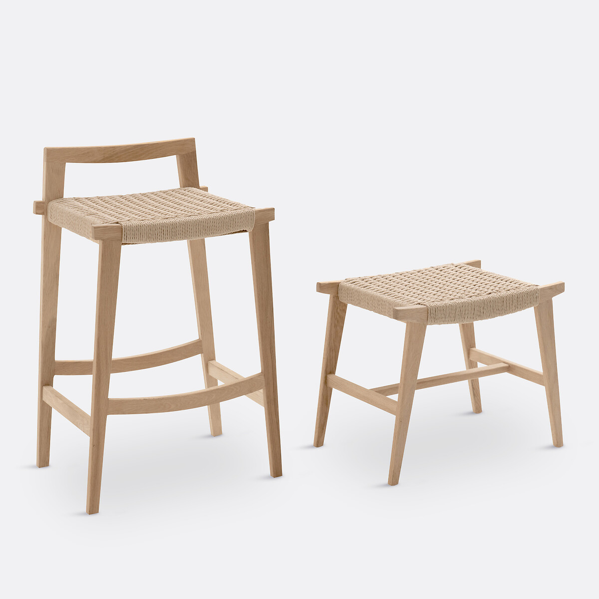 LA REDOUTE INTERIEURS<br>Banqueta de bar em carvalho maciço e vime, Kyoto