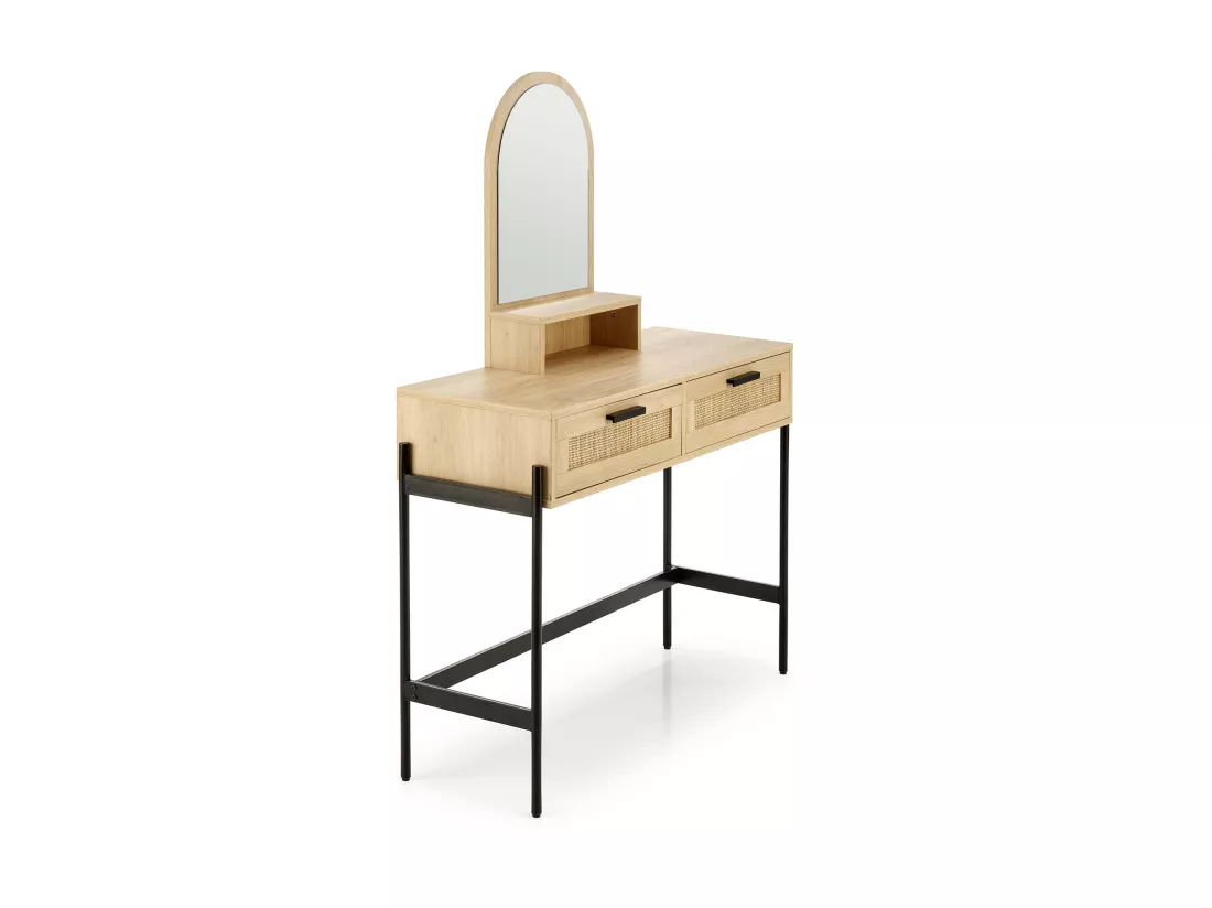 Coiffeuse 2 tiroirs en rotin naturel bois plaqué et métal Ignacio