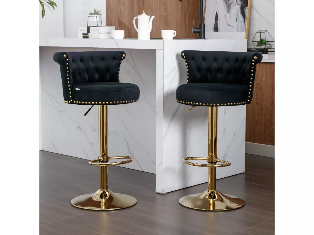 Tabourets de bar pivotants, chaises de comptoir réglables, avec repose-pieds pour la cuisine, la salle à manger,noir,2PC-SET