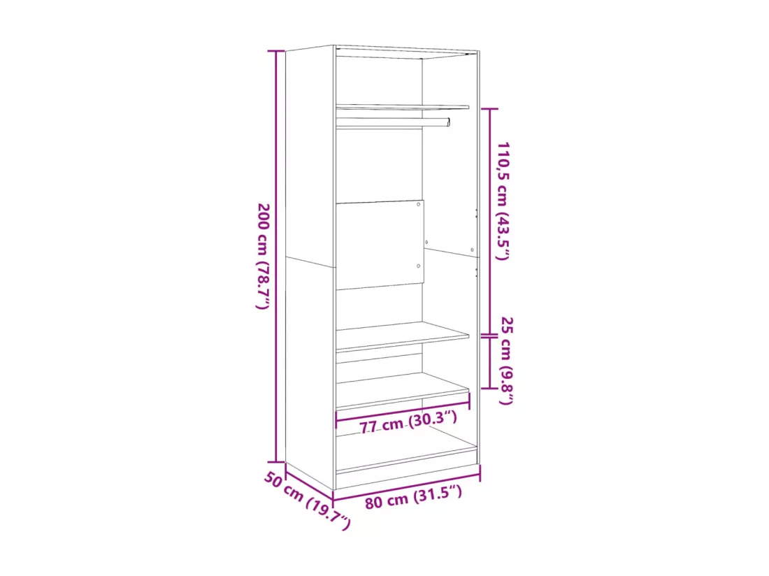 Garde-robe blanc 80x50x200 cm bois d'ingénierie
