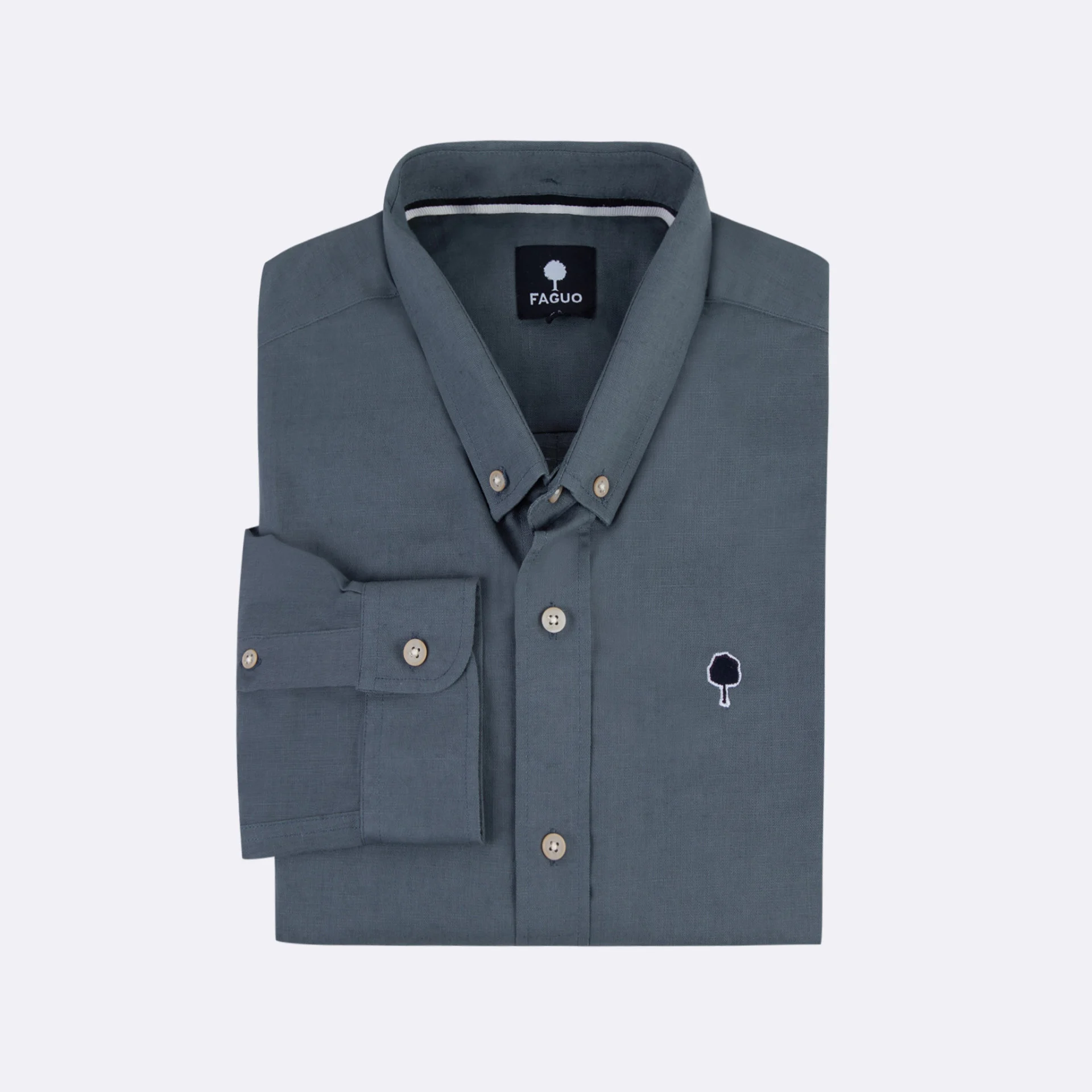 Chemise bleue broderie arbre coton & lin - modèle ivoy