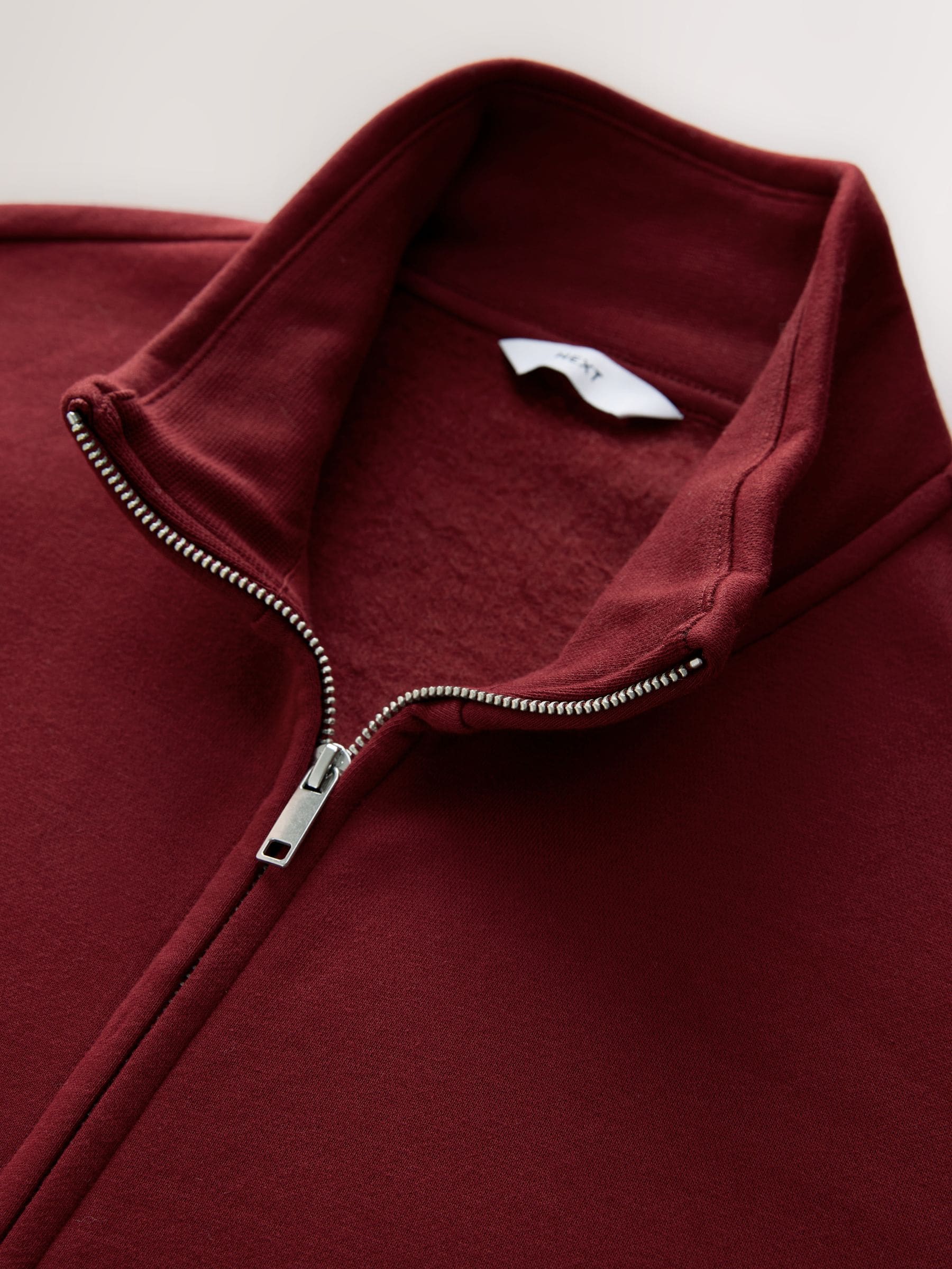 Donkerrood - Cotton Rich Jersey Full Zip Funnel Neck Sweatshirt