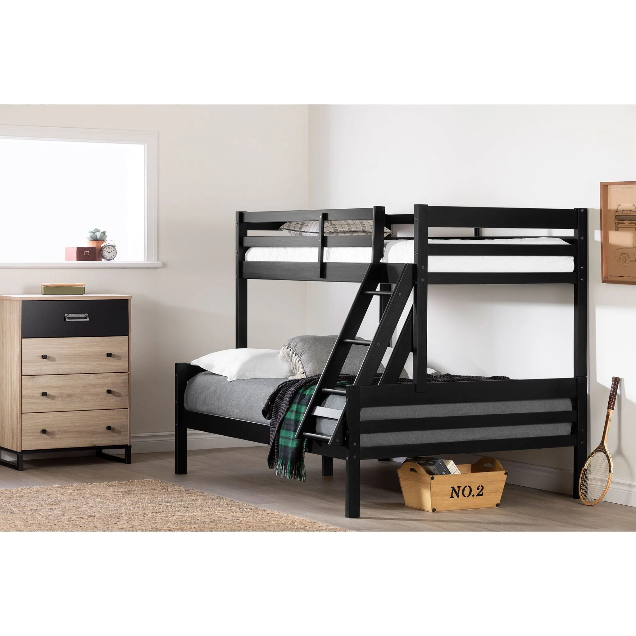 South Shore Lits Superposés en Bois Massif - Induzy Noir mat