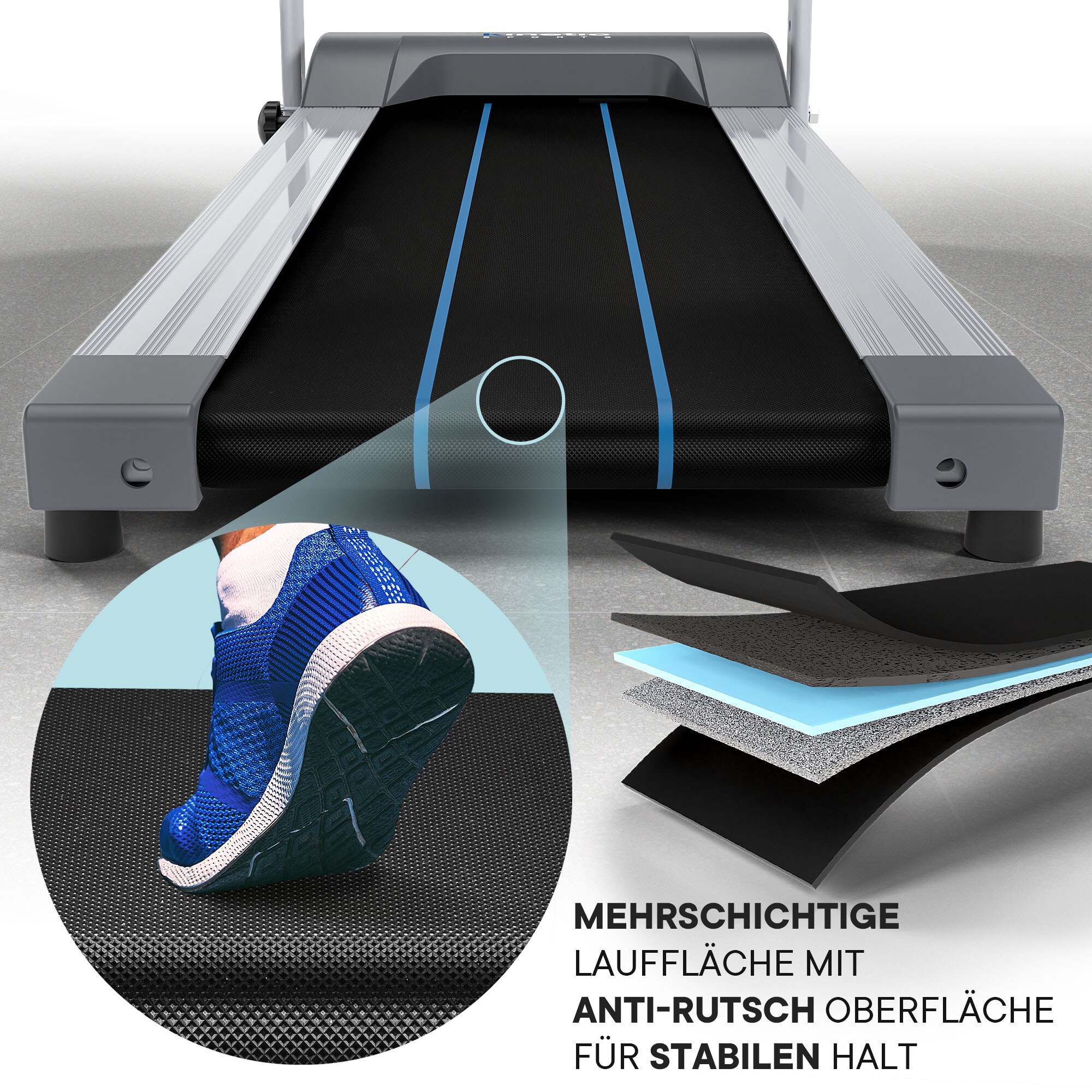KINETIC SPORTS Laufband klappbar KST1600 mit 600 Watt Elektromotor, Trainingscomputer, Geh- und Lauftraining, stufenlos einstellbar bis 10 km/h, kompakt verstaubar