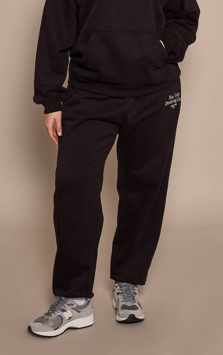 Noir Jogger Grande Taille À Jambes Larges Broderie New York