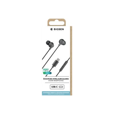 BigBen Kit main libre - Ecouteurs filaire avec micro - intra-auriculaire - prise USB - noir
