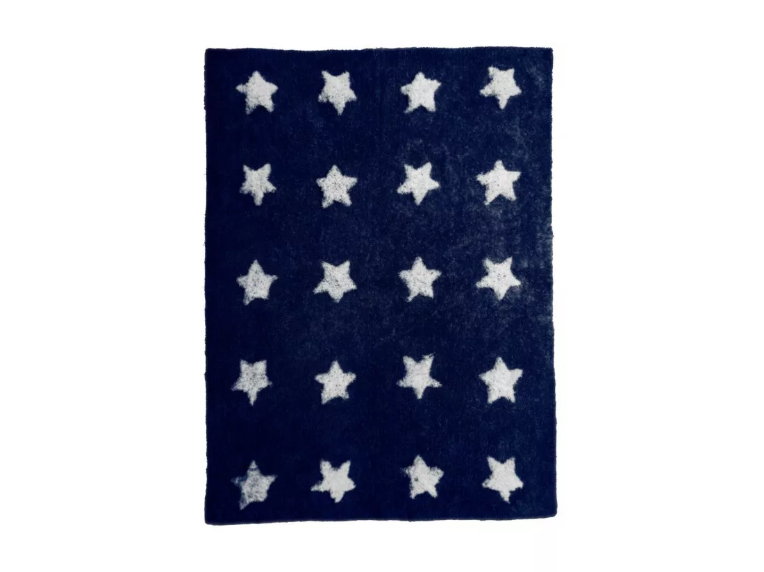 Tapis enfant Ø140cm rond fait main en coton bleu foncé ETOILE