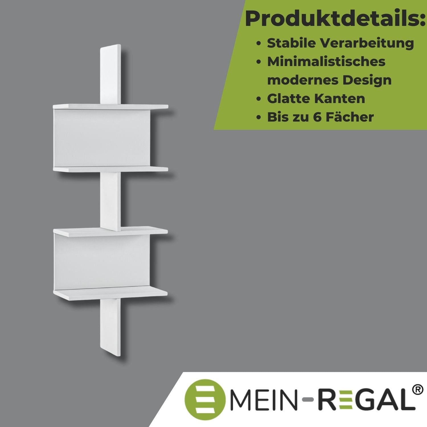 Mein-Regal Wandregal OTTO 45x22x132cm MDF Holz bis zu 6 Fächer weiß