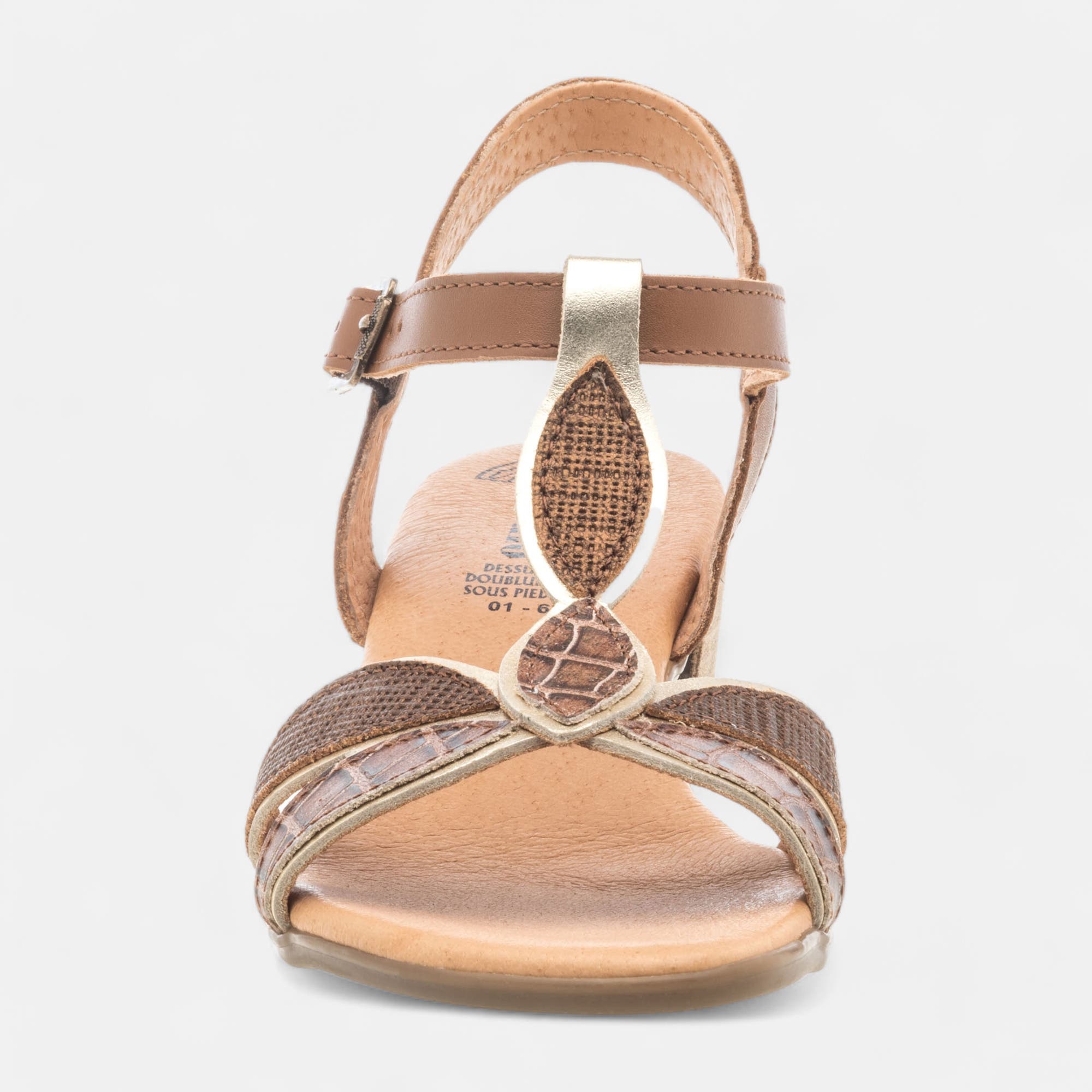 Nu-pieds à talon Femme en cuir cognac
