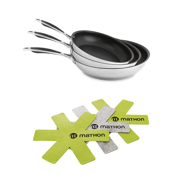 Batterie de cuisine poêles anti-adhérentes Excell'Inox 20, 24 et 28 cm